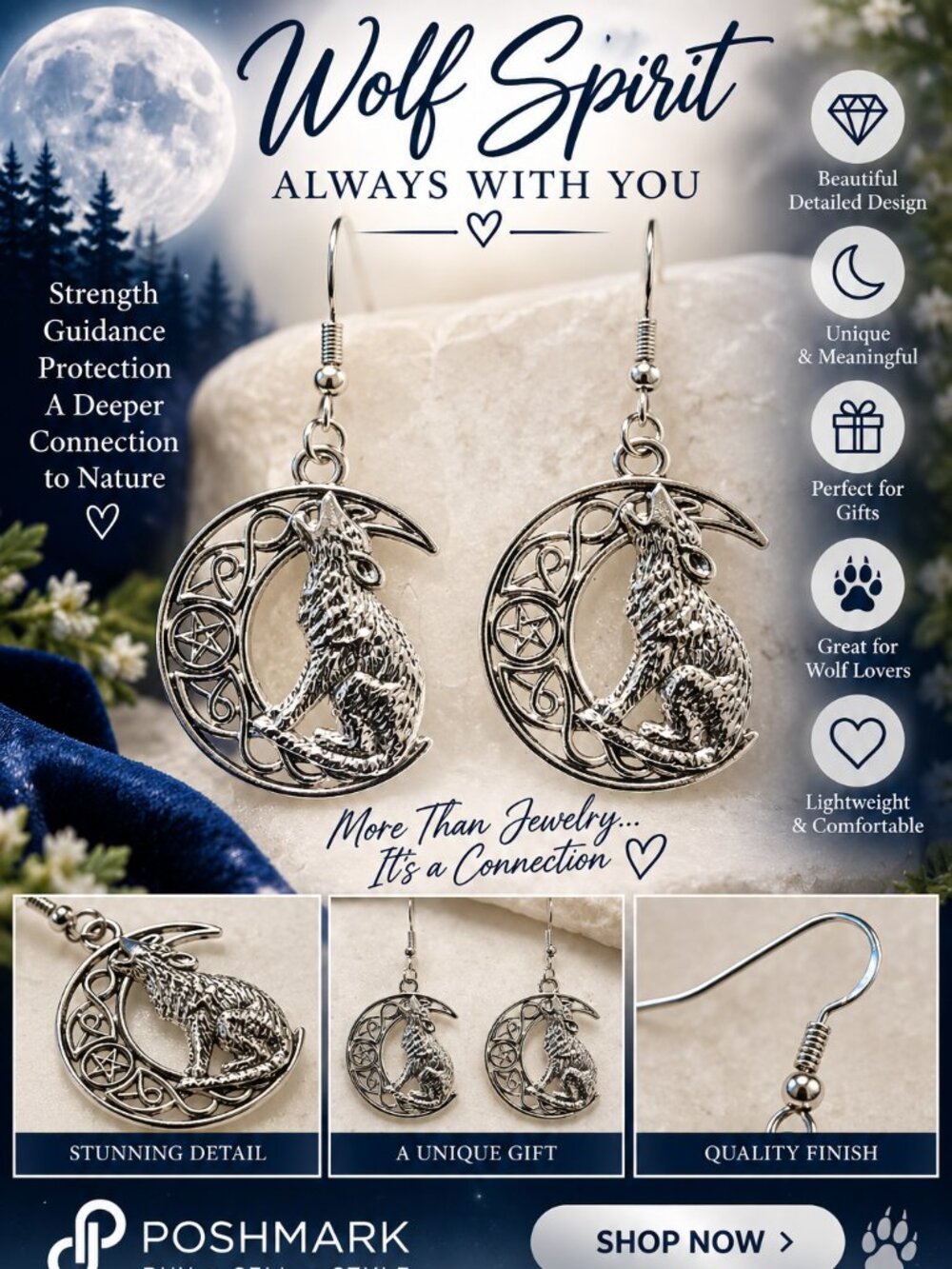 Beautiful Silver-Tone Wolf Celtic Dangle Earrings